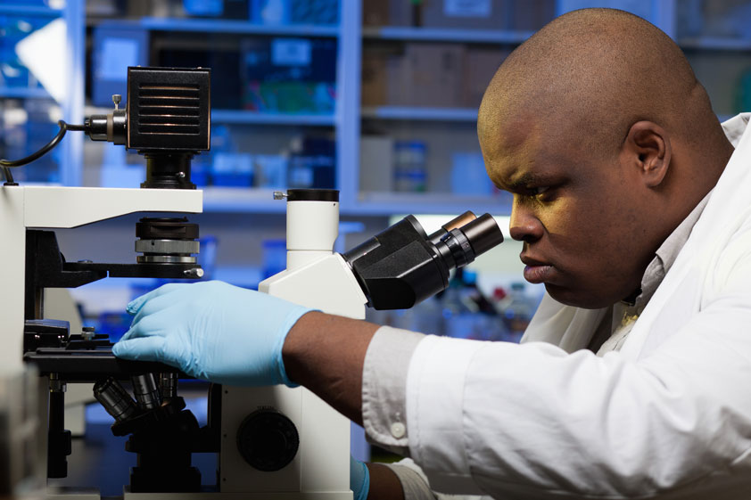 Physician Scientist in laboratory in Grad School