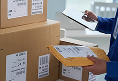 Worker checking parcels prior to shipping