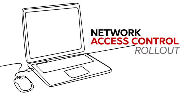 Network Access Control Single line drawing of at laptop and mouse, with the text Network Access Control