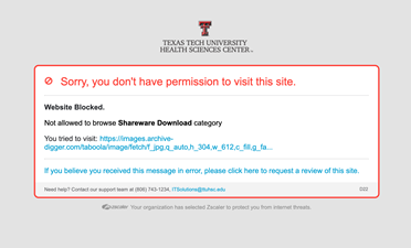 Popup Blocker Pop-up screen image that shows the text, Sorry, you don't have permission to this site.