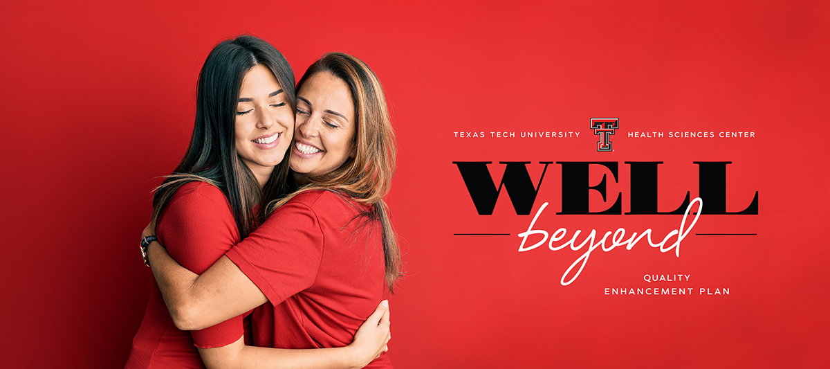 mother and daughter embrace, happy, well, with the QEP logo