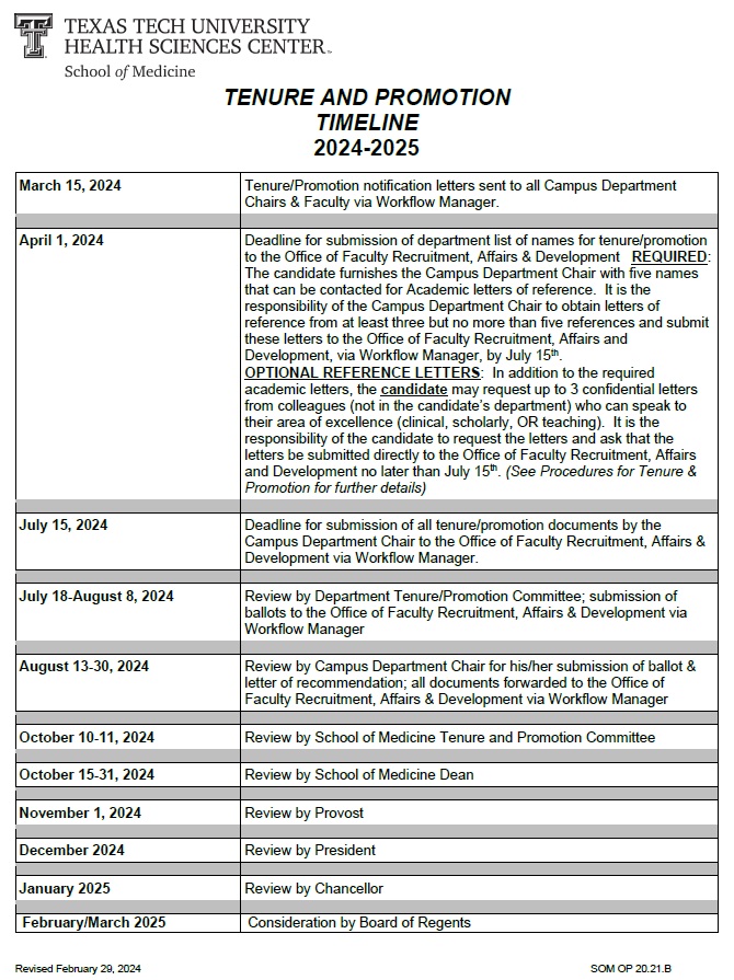 2024-2025 Promotion & Tenure Timeline