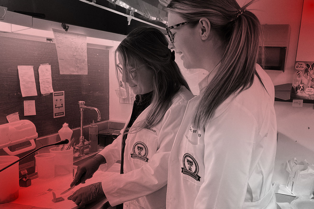 Two providers at a table with equipment