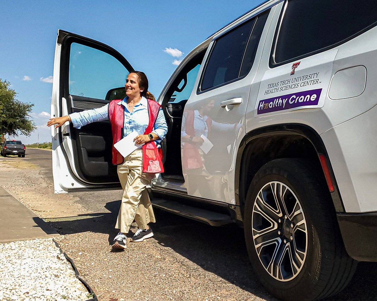 Surveyor arrives at a location in Crane, Texas