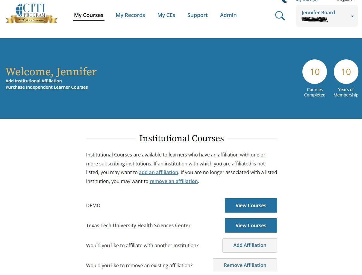 citi my course tab