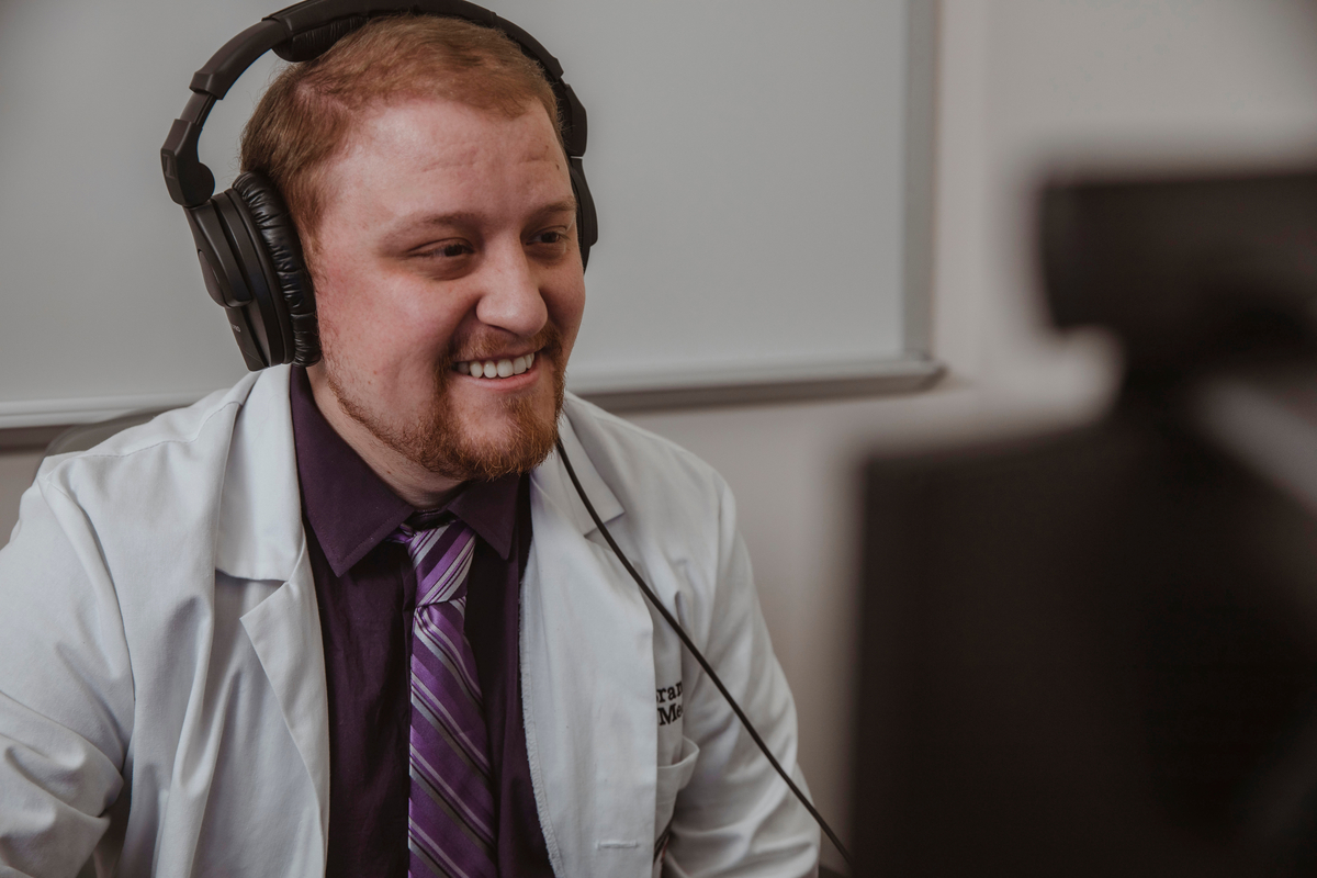 Doctor wearing headphones
